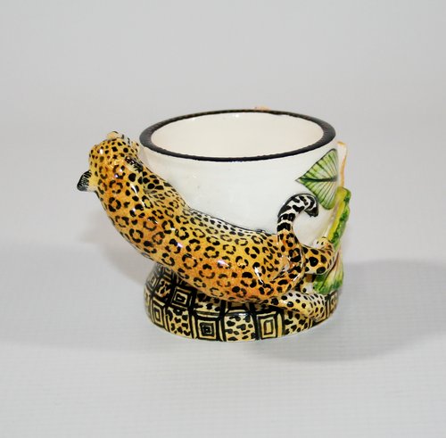 White egg cup with Leopard & flower