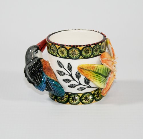 Kingfisher with flower and circle pattern egg cup