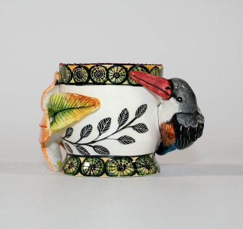 Kingfisher with flower and circle pattern egg cup