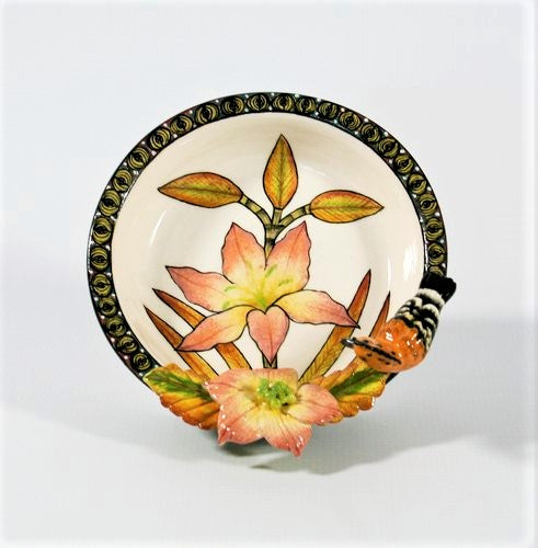 Medium Hoopoe & pink sculpted flower bowl