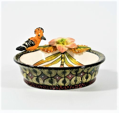 Medium Hoopoe & pink sculpted flower bowl