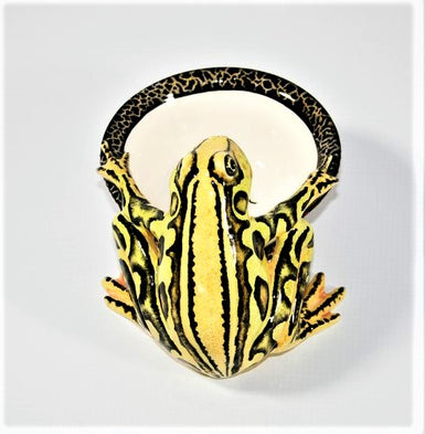 Yellow & lime squatting frog with bee ring bowl sold