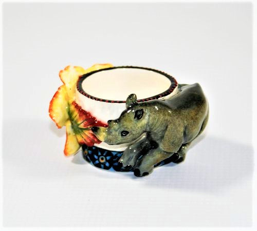 Rhino with flower egg cup