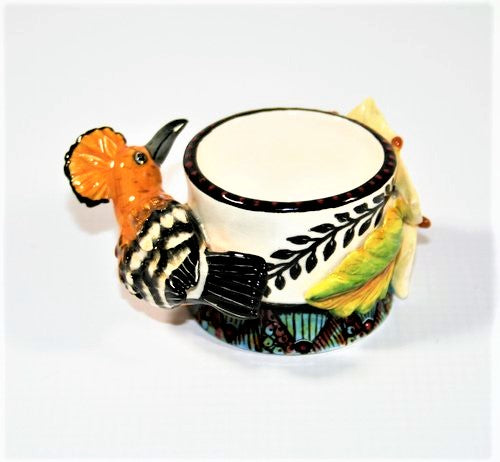 Hoopoe with orange & white flower egg cup