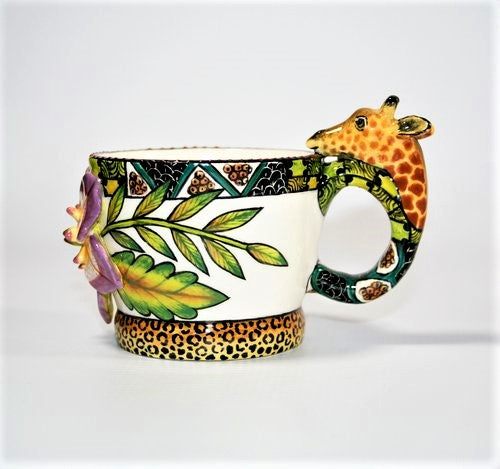 Coffee pot and three mugs with animal handles