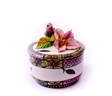 Pink flower and bird jewellery box